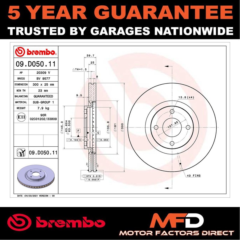 Brake Disc Front Brembo Fits Ford Ecosport 2015- 1.0 1.5 dCi 2147409 GN151125CA