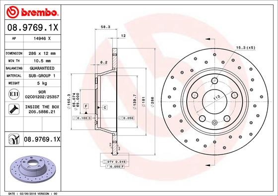Brembo 08.9769.1X Brake Disc for Audi
