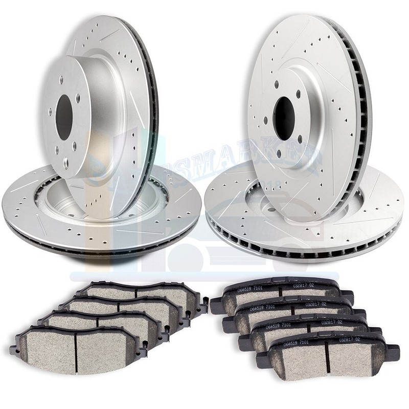 2X Front & 2X Rear Discs Brake Rotors and Pads For 2010-2012 EX35 Drill Slot