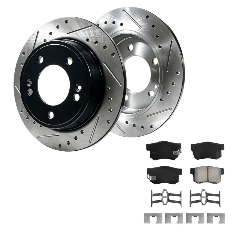 Rear Drilled Slotted Rotors Brake Pads For 2006 2007 2008 Honda Element Acura Tl