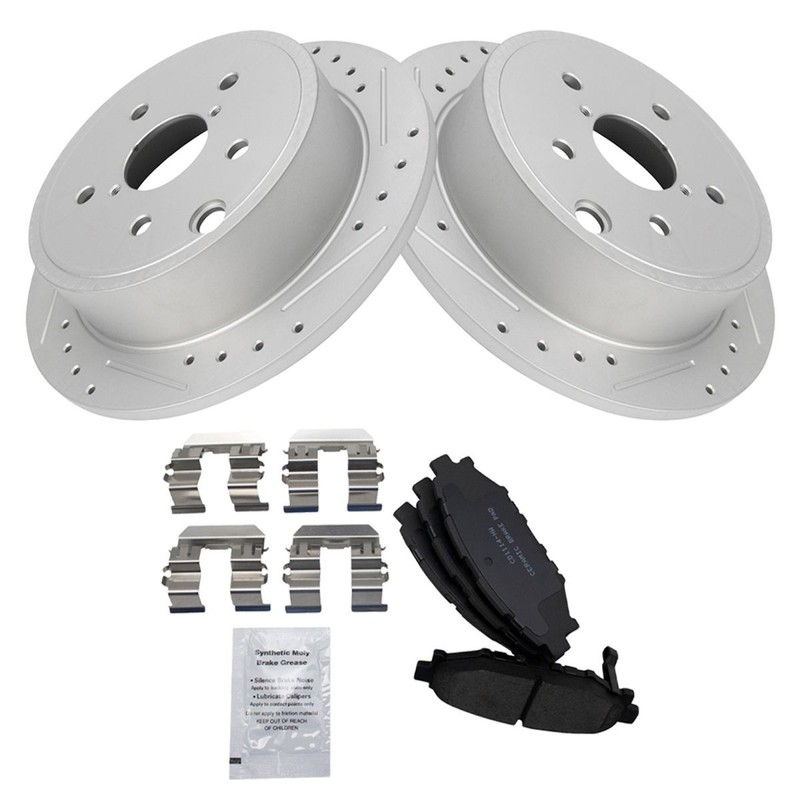 TRQ Rear Ceramic Brake Pad & Performance Rotor Kit for Subaru WRX gallery