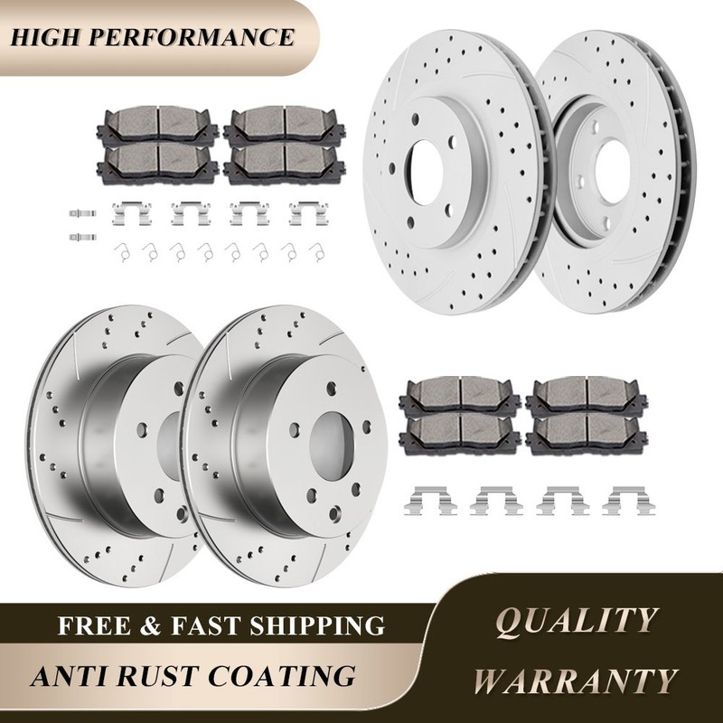 Front Rear Drilled Rotors Discs Brake Pads Brake Kits Fit for 14-17 Nissan Rogue