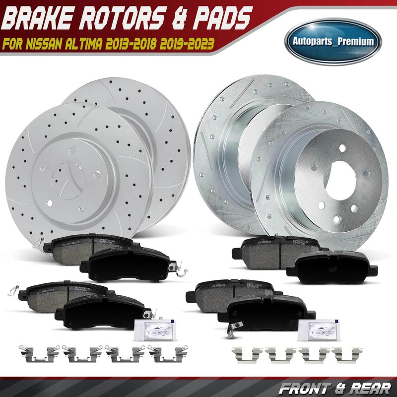 12pcs Front & Rear Side Drilled Rotors & Brake Pads for Nissan Altima 2013-2023