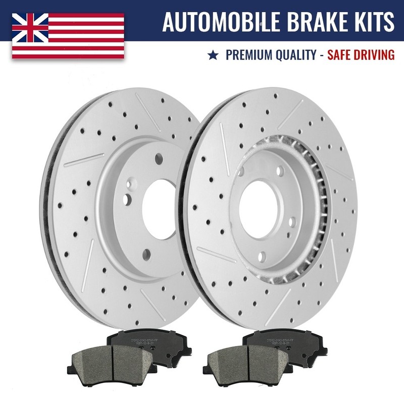 Front Drilled Slotted Rotors Ceramic Brake Pads for 2017-2020 Hyundai Elantra