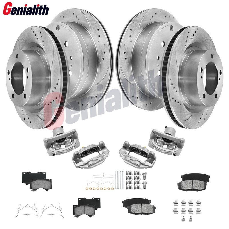 Front Rear Drilled Rotors Ceramic Pads Brake Calipers for Toyota Tundra Sequoia