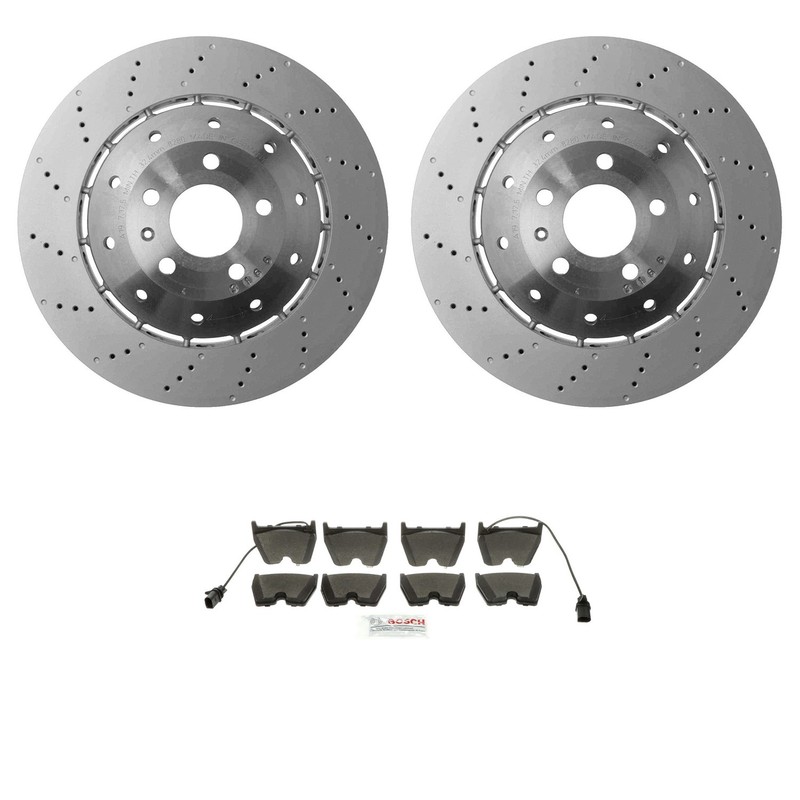 SHW Performance Front Disc Brake Rotor Kit Bosch Semi-Met Pads For Audi R8