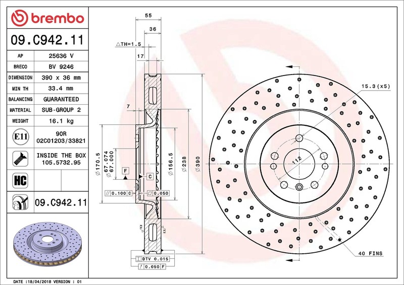 Brembo 09.C942.11 Brake Disc for Mercedes-Benz