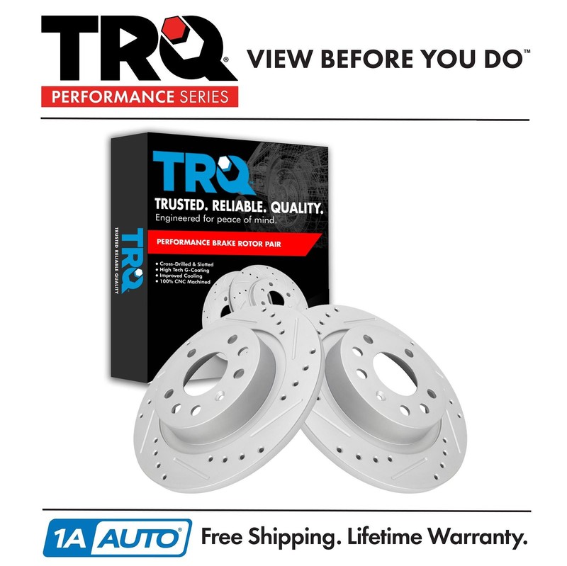 TRQ Rear Brake Rotors Set Solid For 2003-2011 Saab 9-3 2010 9-3X