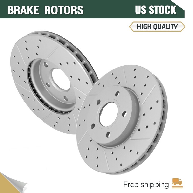 Front Drilled Slotted Disc Brake Rotors Set of 2 for 2012-2018 Ford C-Max Focus