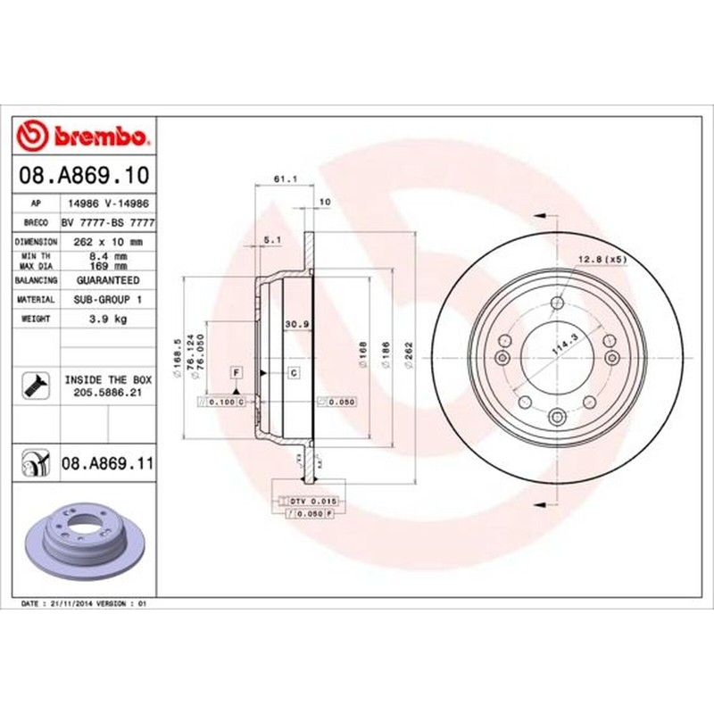 BREMBO Pair UV Coated Brake Discs 08.A869.11