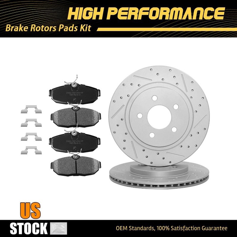 Rear Drilled Disc Brake Rotors + Ceramic Pads For Ford Mustang 2005 – 2011