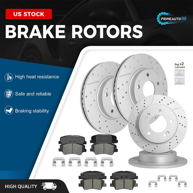 Front Rear Drilled Disc Brake Rotors + Brake Pads Kits for Hyundai Veloster 2016