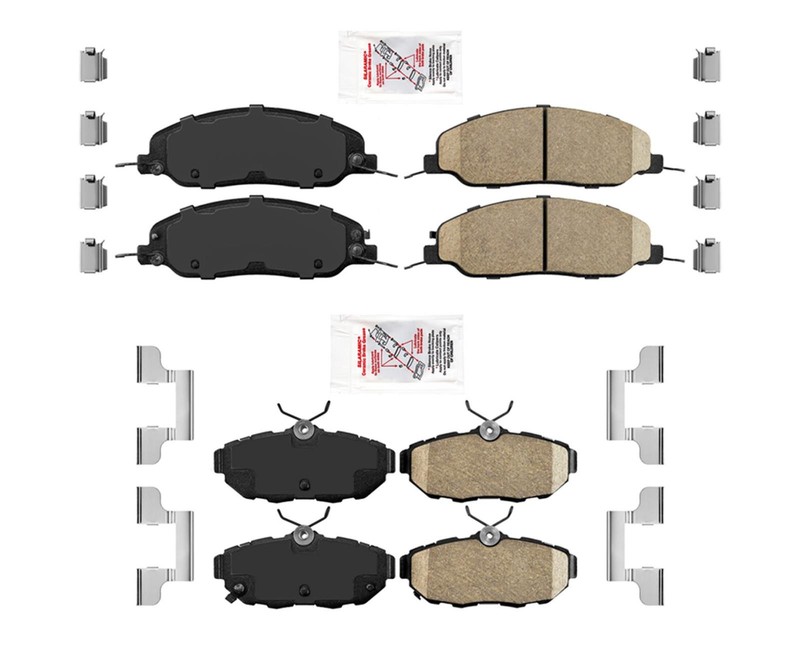 AmeriBRAKES Front & Rear Ceramic Pads Fits & Hardware 11-14 Mustang 3.7L V6