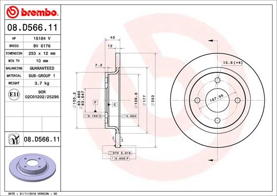 Brembo 08.D566.11 Brake Disc for Ford