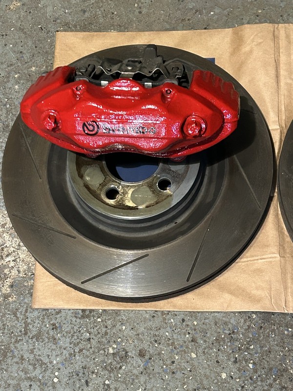 4 Piston Front Brembo Calipers with 14.2 inch Rotors.