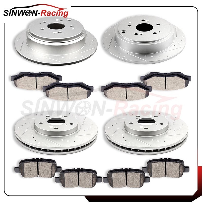Front Rear Ceramic Brake Pads And Rotors Kit For Honda Pilot 2003-2008 Drilled