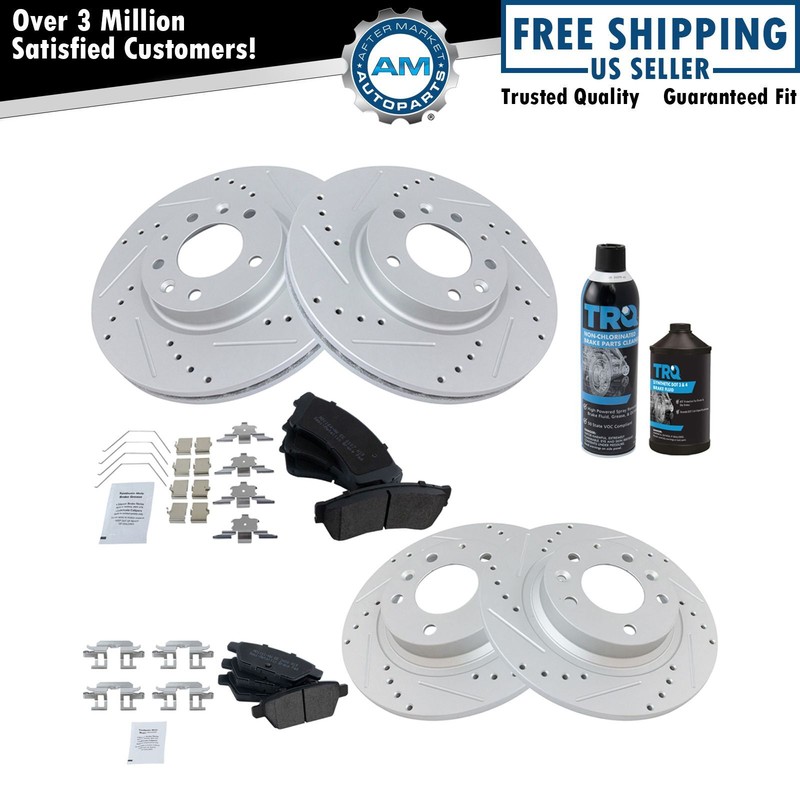Brake Rotor Coated & Semi Metallic Pad Front & Rear Kit w/Chemicals