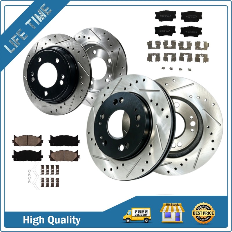 296mm Front Rear Drilled Rotors Brake Pad For 2013 2014 -2016 Lexus ES350 ES300h