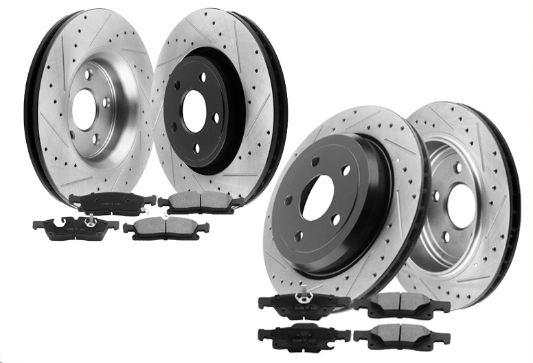 For Durango Jeep Grand Cherokee Front Rear Brake Rotors Pads Black E-Coating