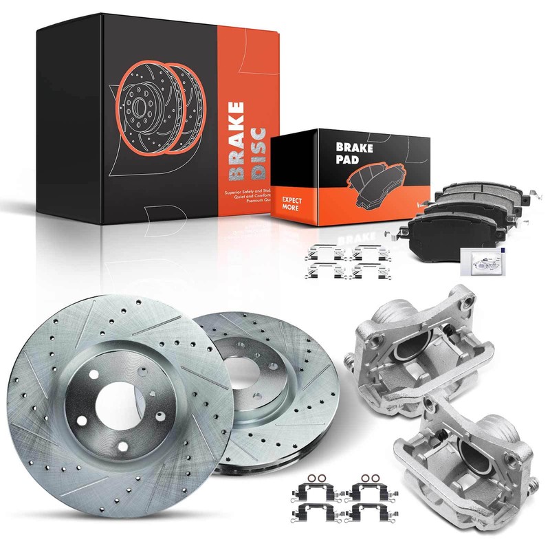 Front Drilled Brake Rotor & Pads + Brake Calipers for Nissan Murano 05-07 2012