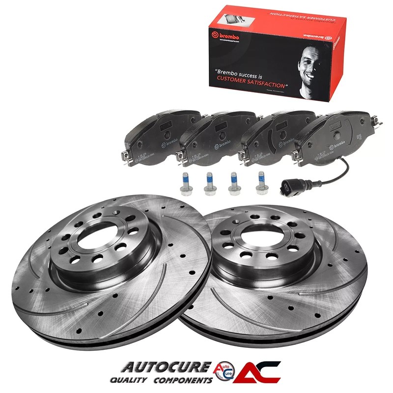 FOR SEAT LEON 1.5 TSI EVO MK3 FRONT DRILLED & GROOVED BRAKE DISCS & BREMBO PADS