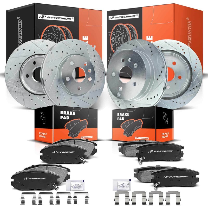 Front & Rear Drilled Brake Rotor & Ceramic Brake Pad for Chevrolet Equinox GMC