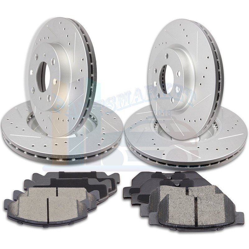 2X Front & 2X Rear Discs Brake Rotors Pads For 1994-1995 Honda Civic Drill Slot