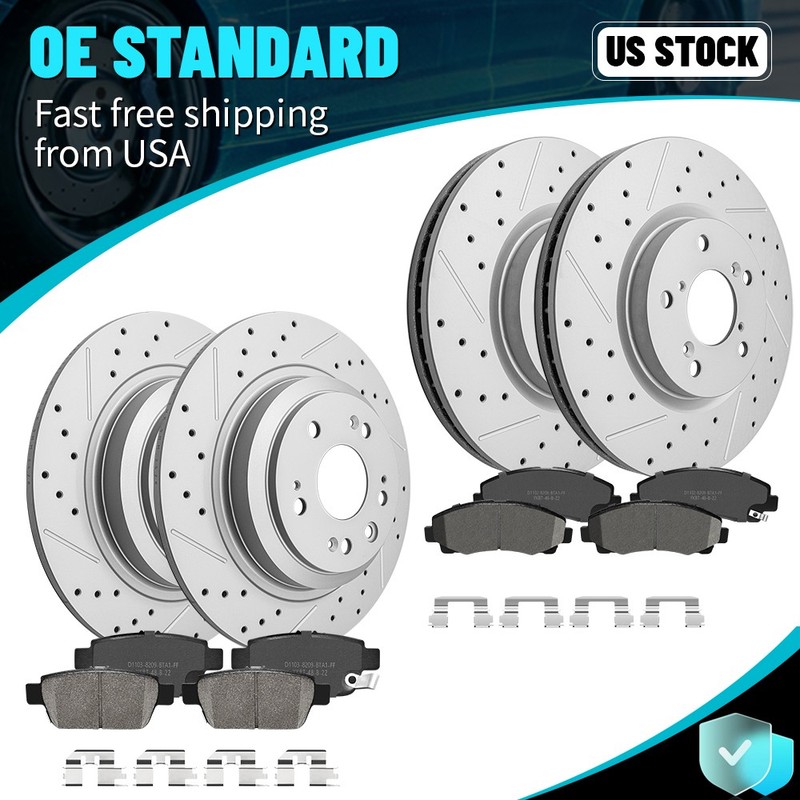 Front Rear Drilled Slotted Disc Rotors Ceramic Brake Pads for 2009-2014 Acura TL