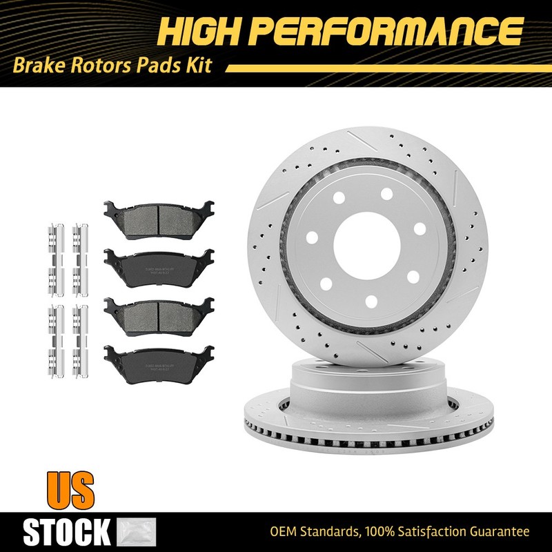 7 Lugs Rear Disc Brake Rotors + Ceramic Pads For 2012 2013 2014 Ford F-150