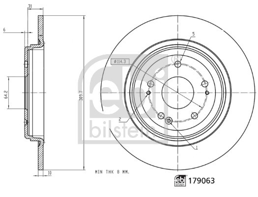 2X Febi 179063 Rear Brake Discs Pair 310mm Solid Fits Honda Cr-V