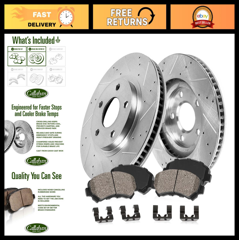 Front Brake Kit for Chevrolet Spark 2016-2022 – Drilled & Slotted Rotors, Cerami