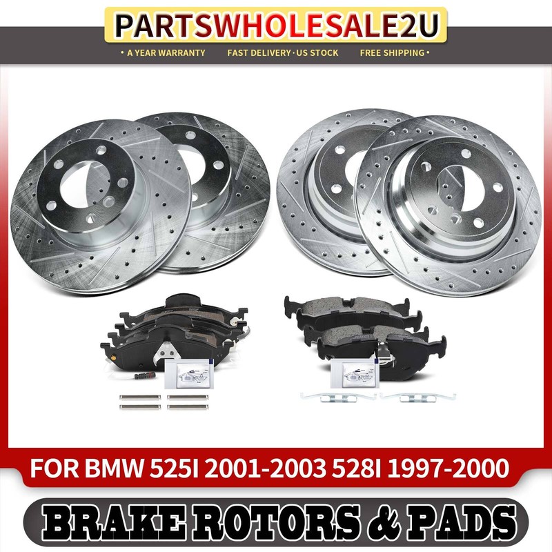 12pcs Front & Rear Drilled Brake Rotors & Ceramic Brake Pads for BMW 525i 01-03