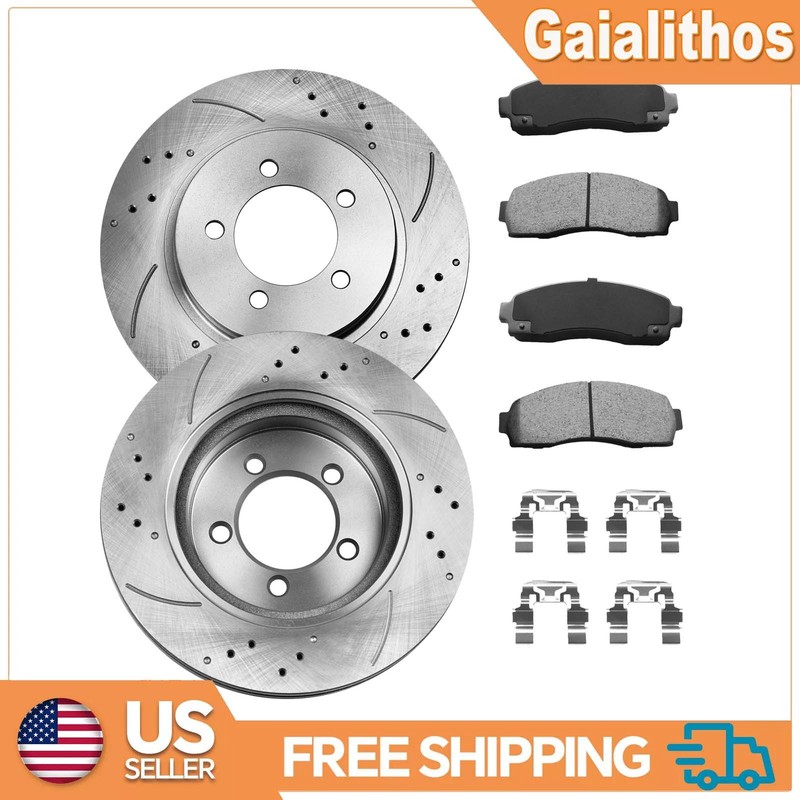 Front Drilled Rotors Ceramic Brake Pads for 2002-2005 Ford Explorer Mountaineer