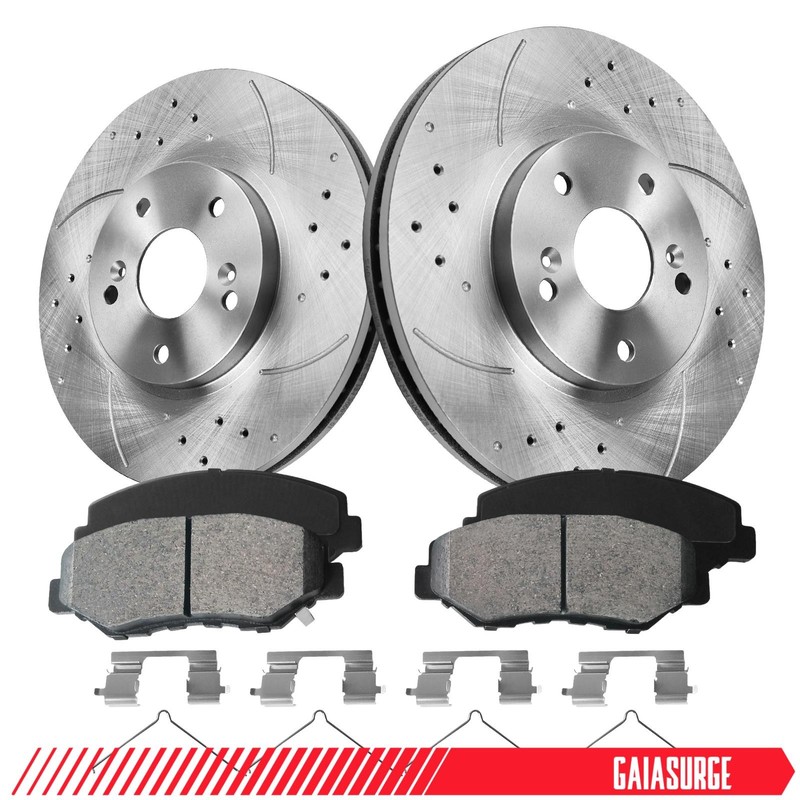 Front Drilled Slotted Ceramic Brake Pads Rotors For 2003-2008 Honda Pilot 3.5L