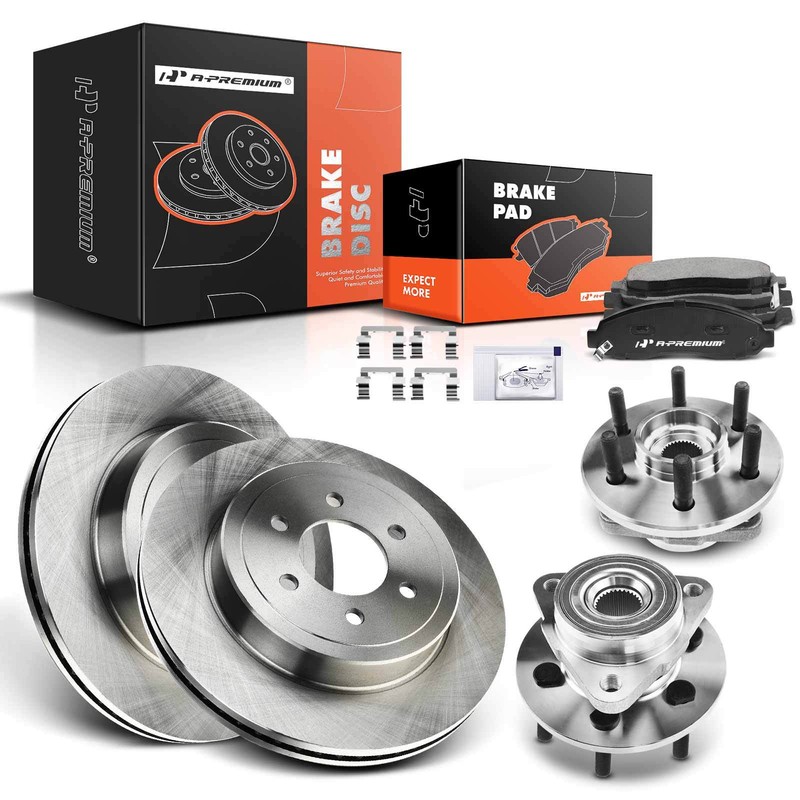 A-Premium Front Disc Brake Rotor & Pad + Hub Bearing for Dodge Dakota 03-04 4WD