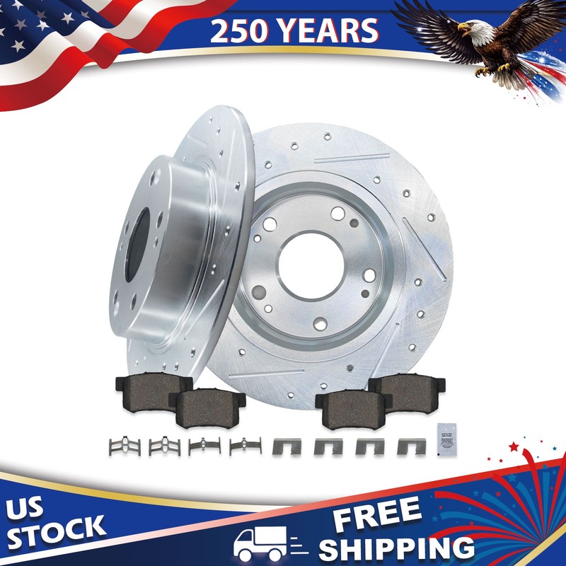 Rear Drilled Brake Rotor Brake Pad Kit for HONDA ACCORD 2003 2004 2005 2006 2007