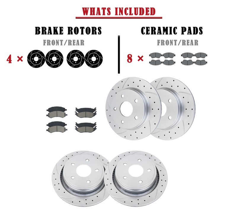Front and Rear Brake Rotors Pads Kit for Dodge Ram 1500 Durango Slotted Brakes gallery