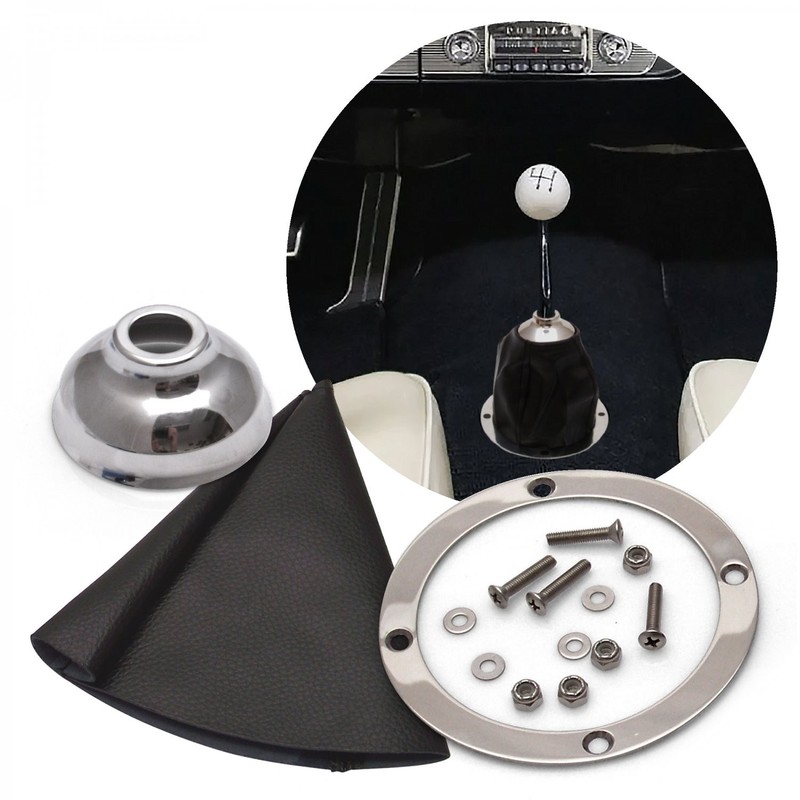 Black Vertical Shifter or Emergency Brake Boot with Silver Trim Ring and Cap