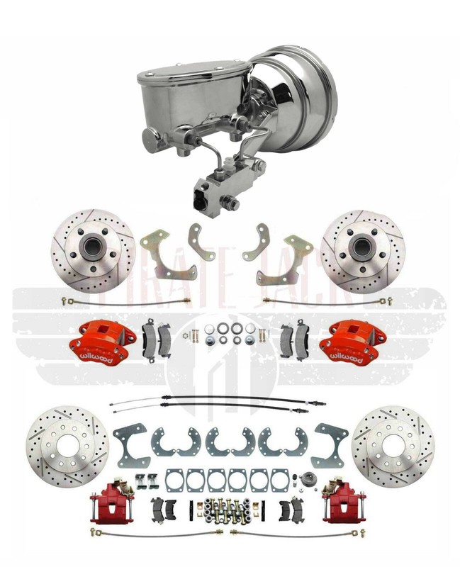 1958-68 Chevy Impala Front Rear Red Wilwood Disc Brake Chrome Booster Fixed Valv