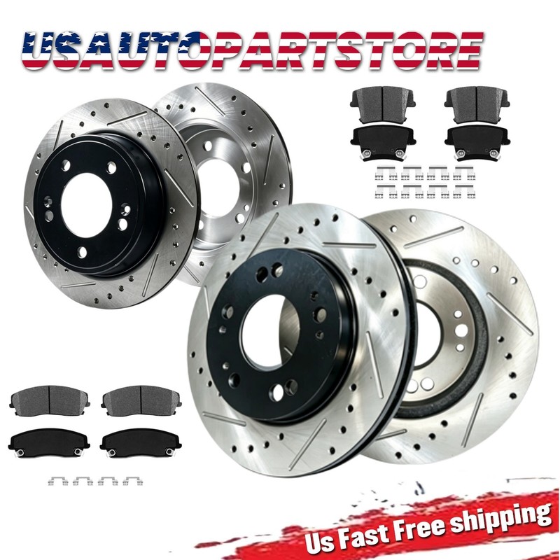 Front Rear Drilled Slotted Rotors Brake Pads for 2012 2013 2014 Dodge Challenger