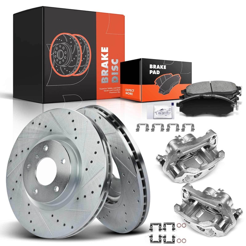 Drilled Rotors & Brake Pad + Brake Caliper for Nissan Murano INFINITI G37 Front