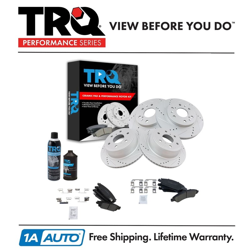 TRQ Front & Rear Ceramic Brake Pad & Performance Rotor Kit w/Chemicals