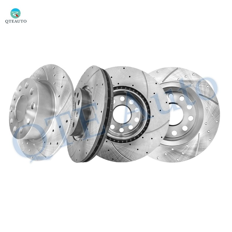 4P Front 312mm-Rear 253mm Drilled Brake Rotors For 2010-2014 2017 Volkswagen GTI