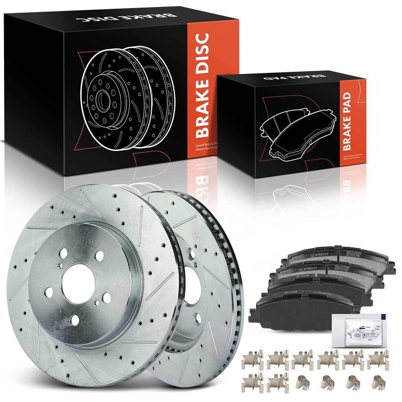 Front Drilled Brake Rotors & Ceramic Brake Pads for Toyota Corolla Prius Prime