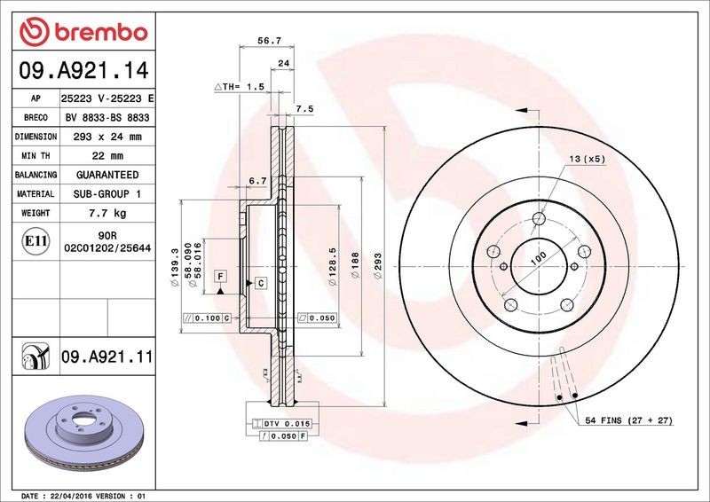 2X Brembo 09.A921.11 Front Vented Brake Discs Fits Toyota Brz Forester Gr 86 Gt gallery
