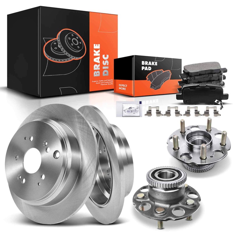 Disc Brake Rotor & Pad + Hub Bearing for Honda Odyssey 2002-2004 V6 3.5L Rear