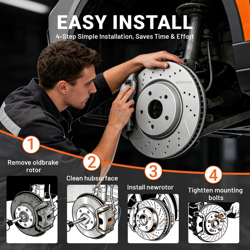 Front Drilled Slotted Disc Brake Rotor Set for 2015-2023 Ford Mustang gallery