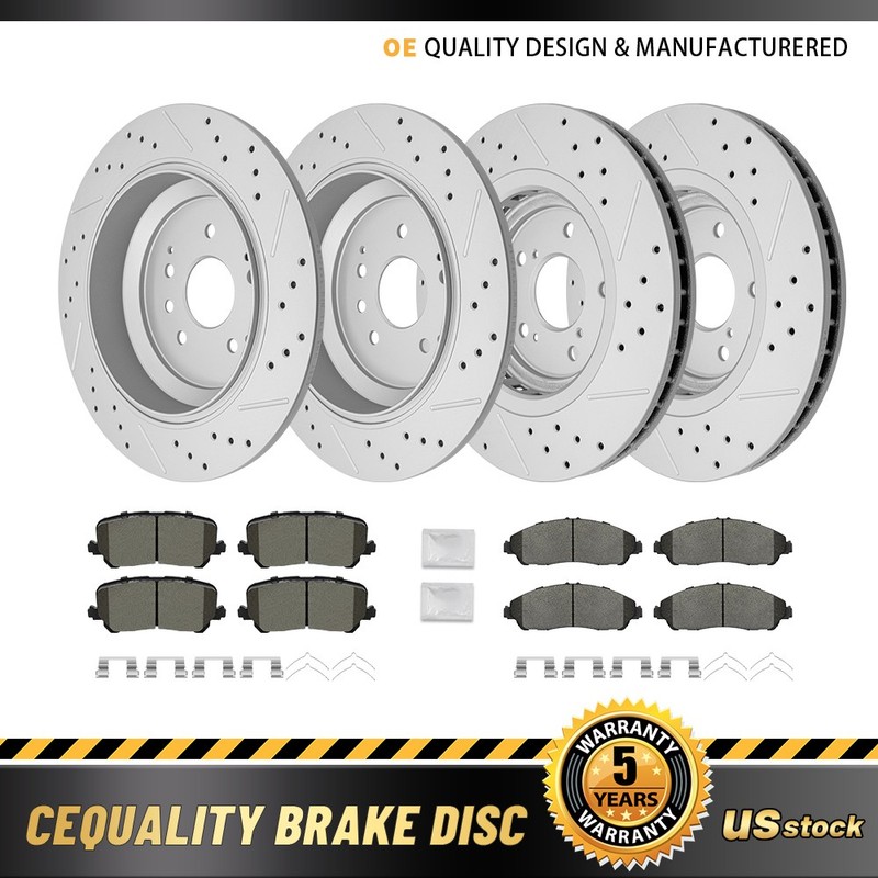 For 2014 2015 2016 Acura MDX Front Rear Drilled Rotors Ceramic Brake Pads Kit
