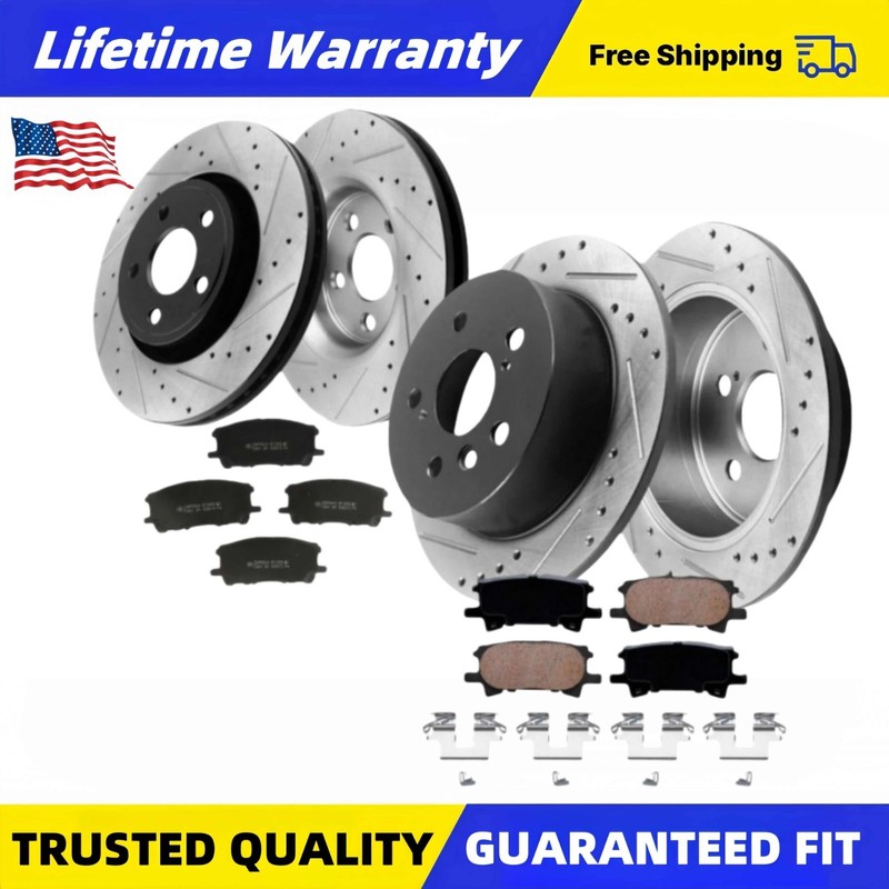 Front Rear Drilled Rotor Brake Pad for Lexus RX330 RX350 RX400h Toyota Highland