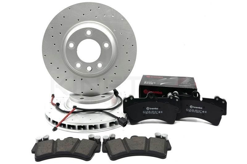 FOR PORSCHE CAYENNE 3.0 TDI 09-10 DRILLED FRONT BRAKE DISCS BREMBO PADS SENSORS gallery
